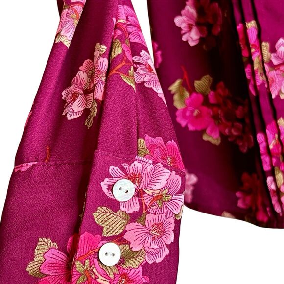 Nanette Nanette Lepore Floral Button Down Top Sz M Maroon And Pink Long Sleeves - Picture 4 of 9